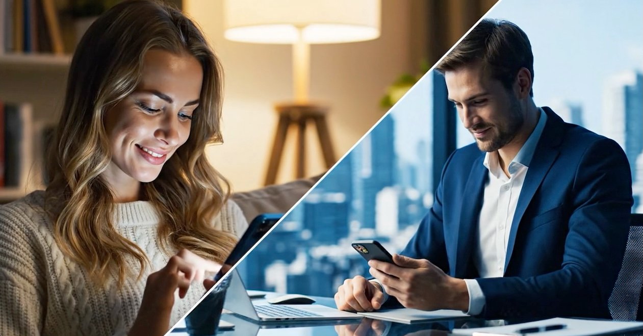 Couple staying connected through The Kiss App